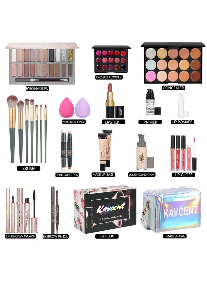 Makeup Gift Set For Teens And Women Full Kit With Eyeshadow Foundation Mascara Contour Lipgloss And Cosmetic Bag