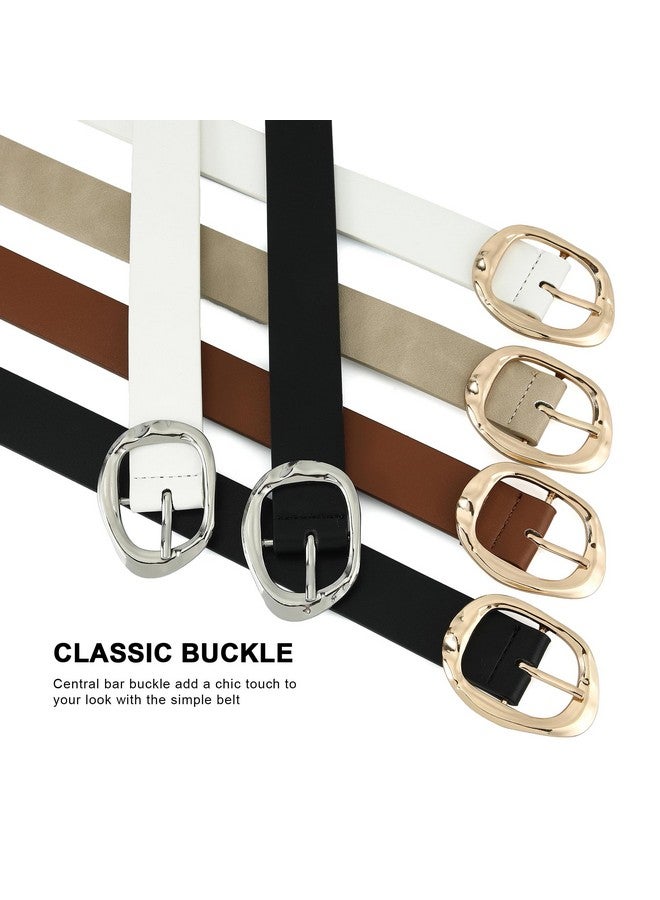 White Leather Belts For Women Casual Fashion Waist Belt With Liquid Shapes Gold Buckle For Jeans Pants Dresses 1.18