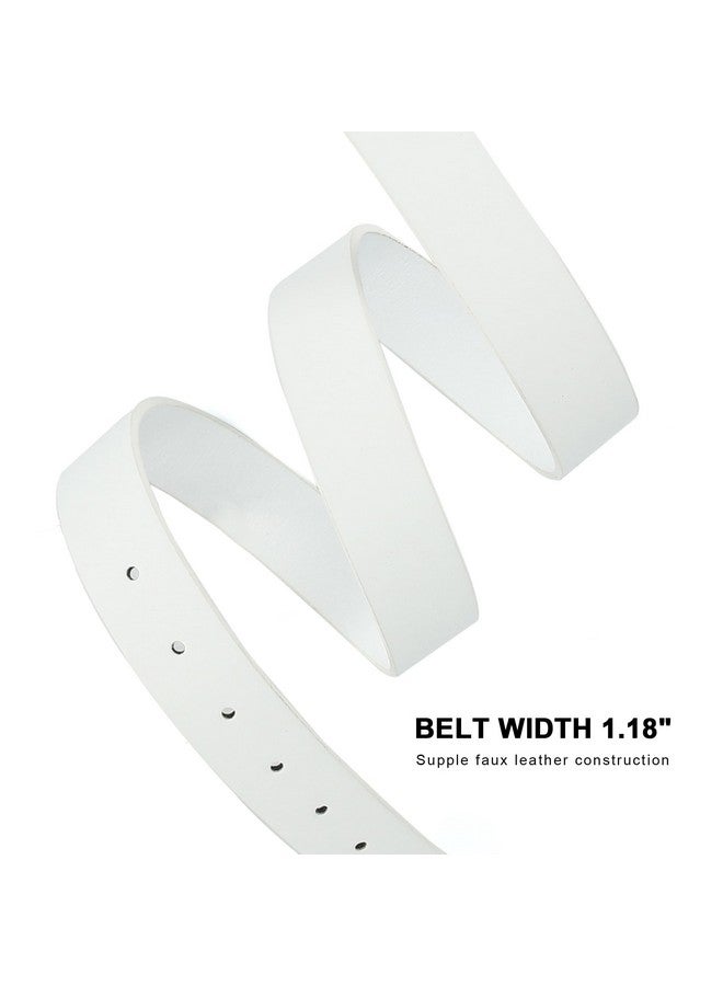 White Leather Belts For Women Casual Fashion Waist Belt With Liquid Shapes Gold Buckle For Jeans Pants Dresses 1.18