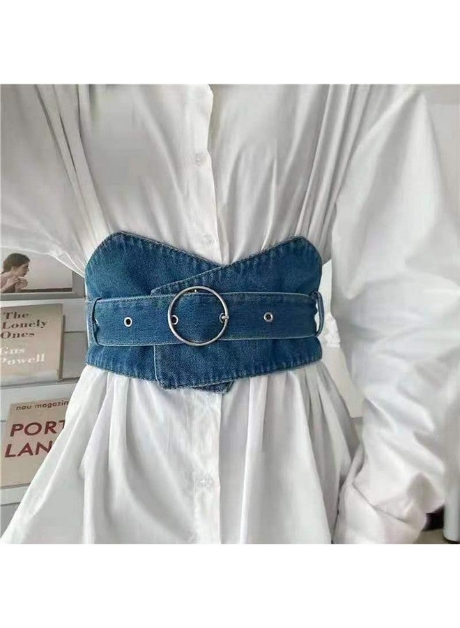 Retro Denim Corset Belt Blue Buckle Wrap Waist Cinch Belts Wide Vintage Dress Dresses Cowgirl Waspie Belt Waistband For Women