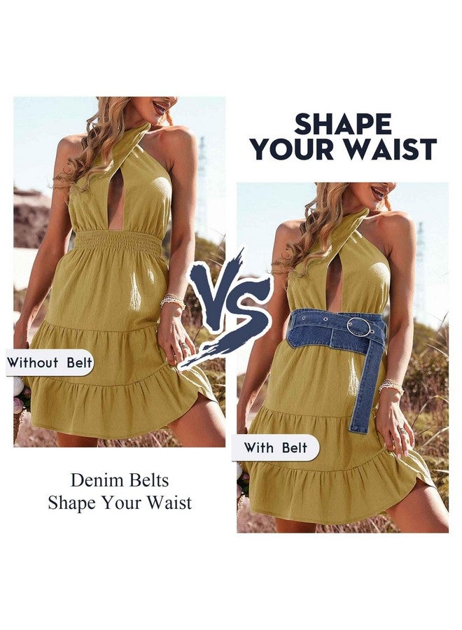 Retro Denim Corset Belt Blue Buckle Wrap Waist Cinch Belts Wide Vintage Dress Dresses Cowgirl Waspie Belt Waistband For Women