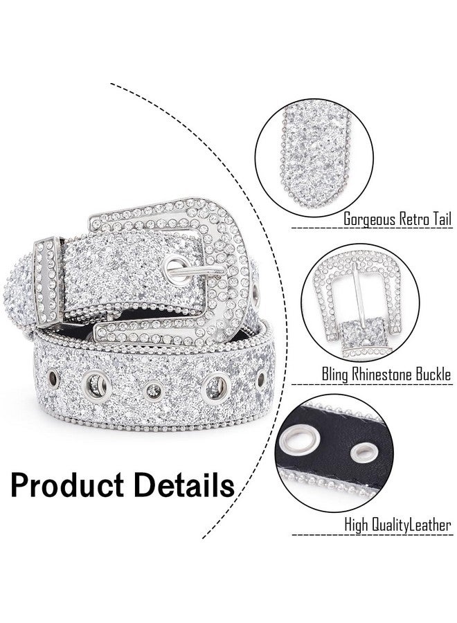 Sparkle Leather Rhinestone Belt Glitter Silver Crystal Pin Buckle Bling Bb Belts Cowgirl Jeans Pants Dress Waist Diamond Belt For Women