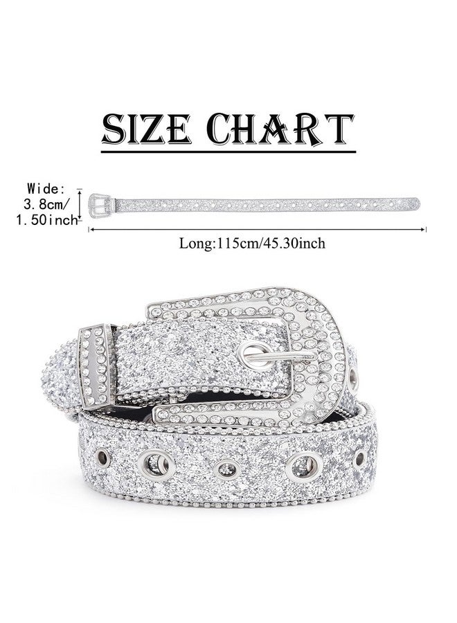 Sparkle Leather Rhinestone Belt Glitter Silver Crystal Pin Buckle Bling Bb Belts Cowgirl Jeans Pants Dress Waist Diamond Belt For Women