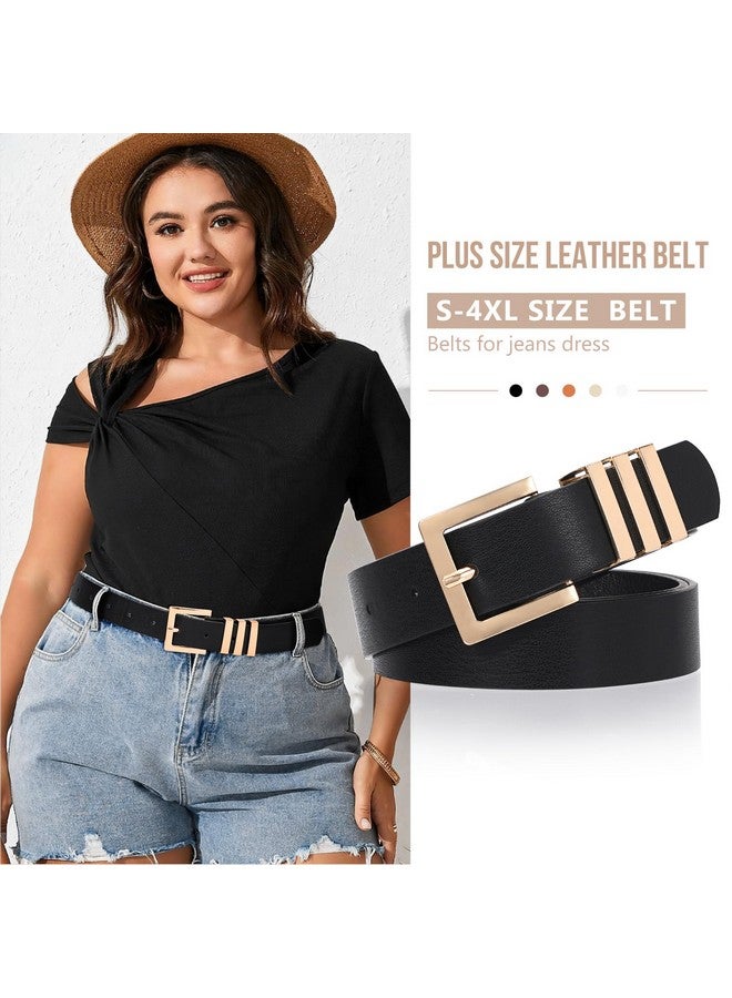 Plus Size Women'S Leather Belts For Jeans Pants Dress Fashion Ladies Waist Belt With Square Gold Buckleblack