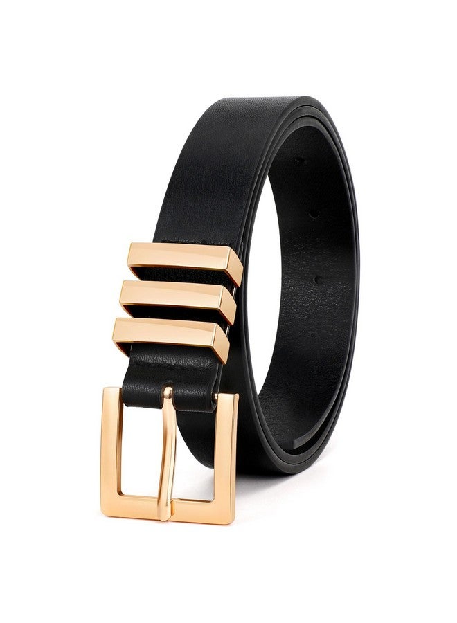 Plus Size Women'S Leather Belts For Jeans Pants Dress Fashion Ladies Waist Belt With Square Gold Buckleblack