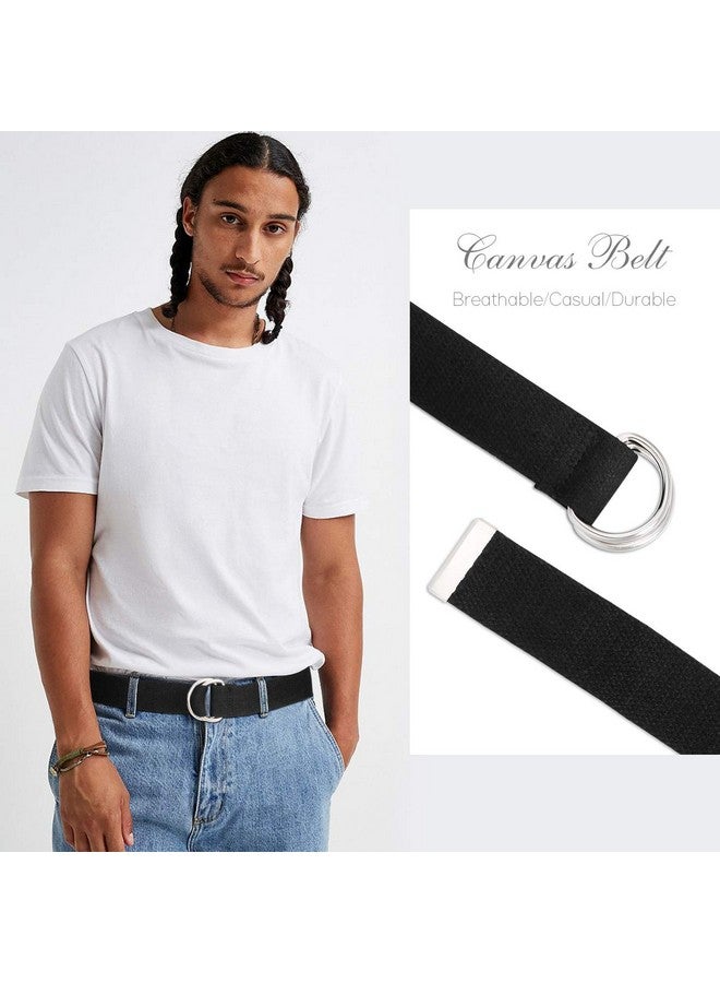 Men Women Double D Ring Canvas Belt With Sliver Buckle Casual Web Fabric Belts Military Belt For Men