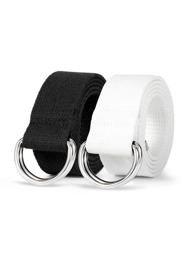 Men Women Double D Ring Canvas Belt With Sliver Buckle Casual Web Fabric Belts Military Belt For Men