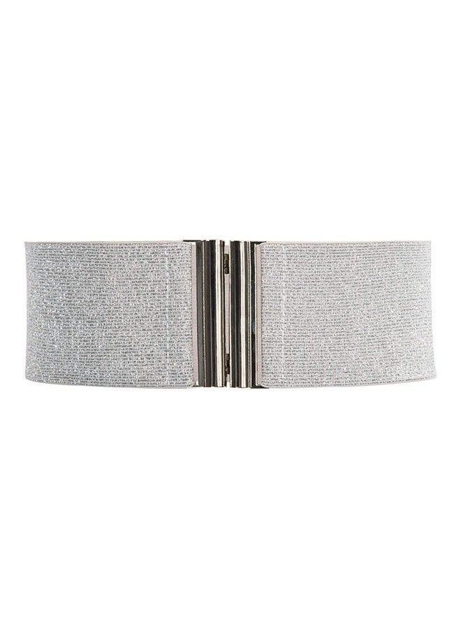 Women Adjustable Stretch Waistband Antique Buckle Thick Belt Silver M