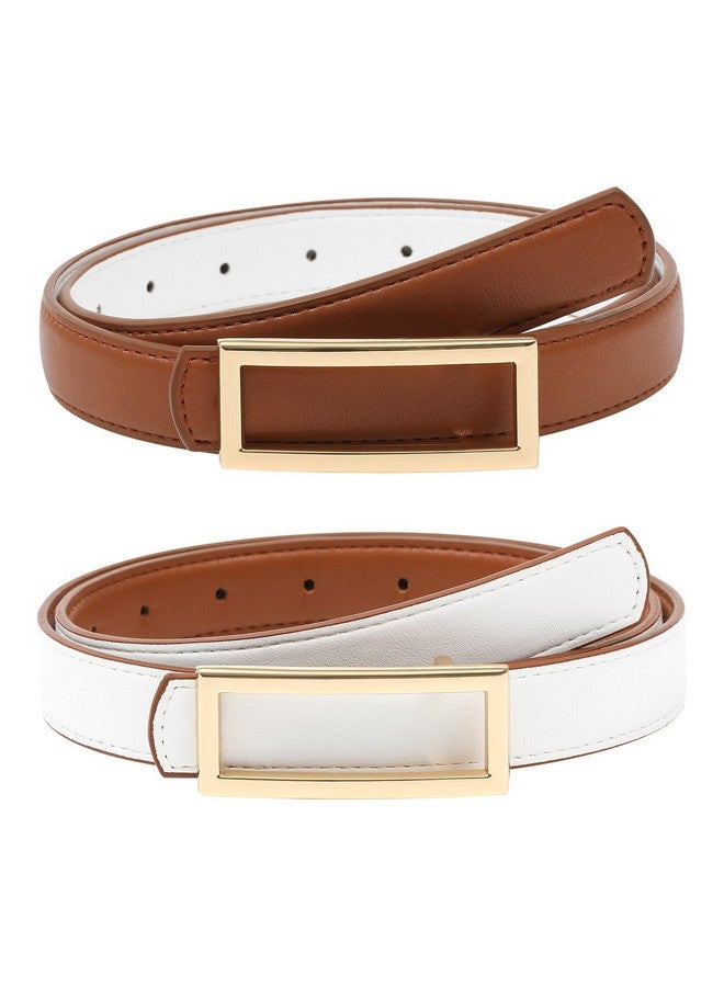 Women Reversible Leather Belt Twoinone Women Fashion Skinny Belt For Jeans With Golden Buckle (Brownwhite100Cm)