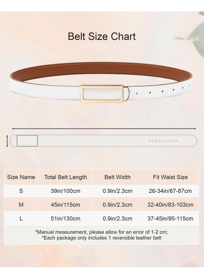 Women Reversible Leather Belt Twoinone Women Fashion Skinny Belt For Jeans With Golden Buckle (Brownwhite100Cm)