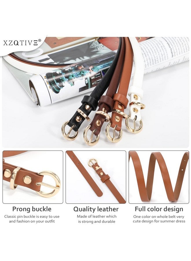 4 Pieces Women Thin Leather Belt For Dress Pant Jeans Short Skinny Waist Belts With Gold Circle Buckle