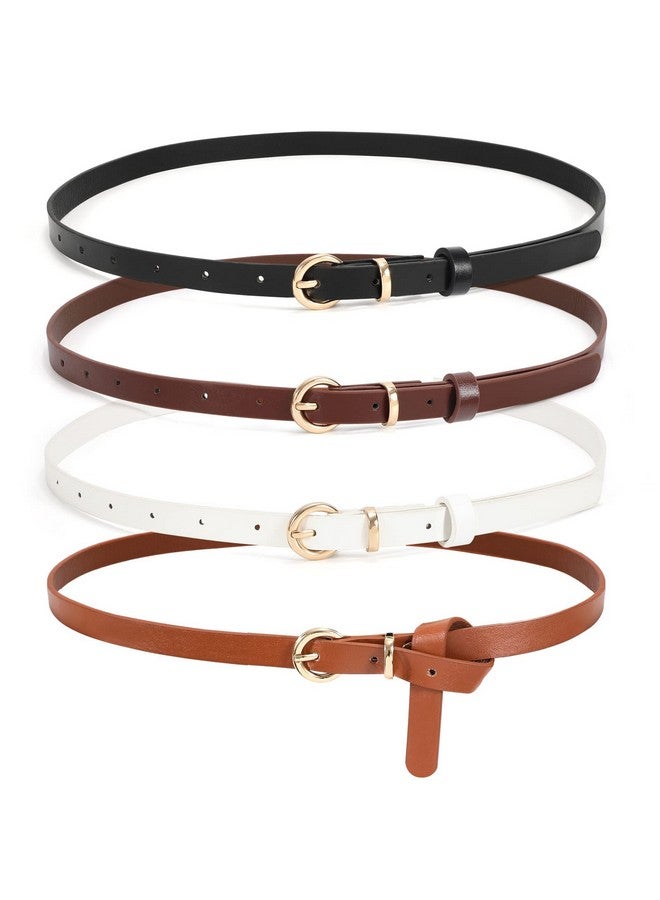 4 Pieces Women Thin Leather Belt For Dress Pant Jeans Short Skinny Waist Belts With Gold Circle Buckle