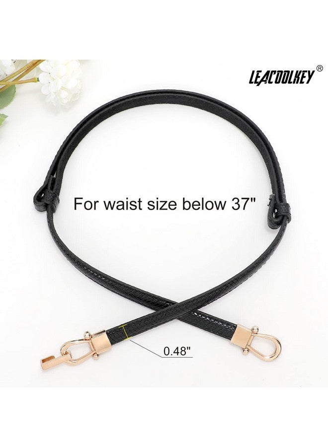 Women Skinny Waist Belt With Gold Buckle Adjustable Leather Thin Waist Belt For Dress