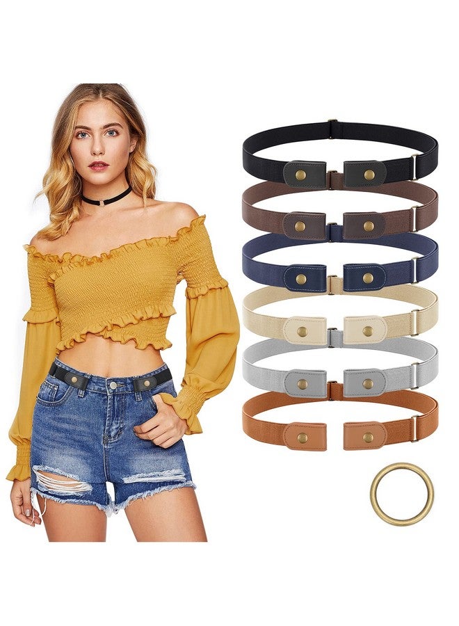 6 Pieces No Buckle Stretch Belt For Women Men Buckless Belt Comfortable Invisible Elastic Belt For Jeans Pants Dresses No Bulge No Hassle Fit Waist Size 2235In