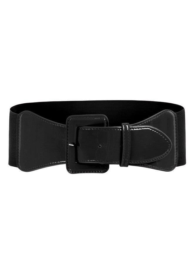 Women'S Wide Patent Leather Buckle High Waist Fashion Belt Black M