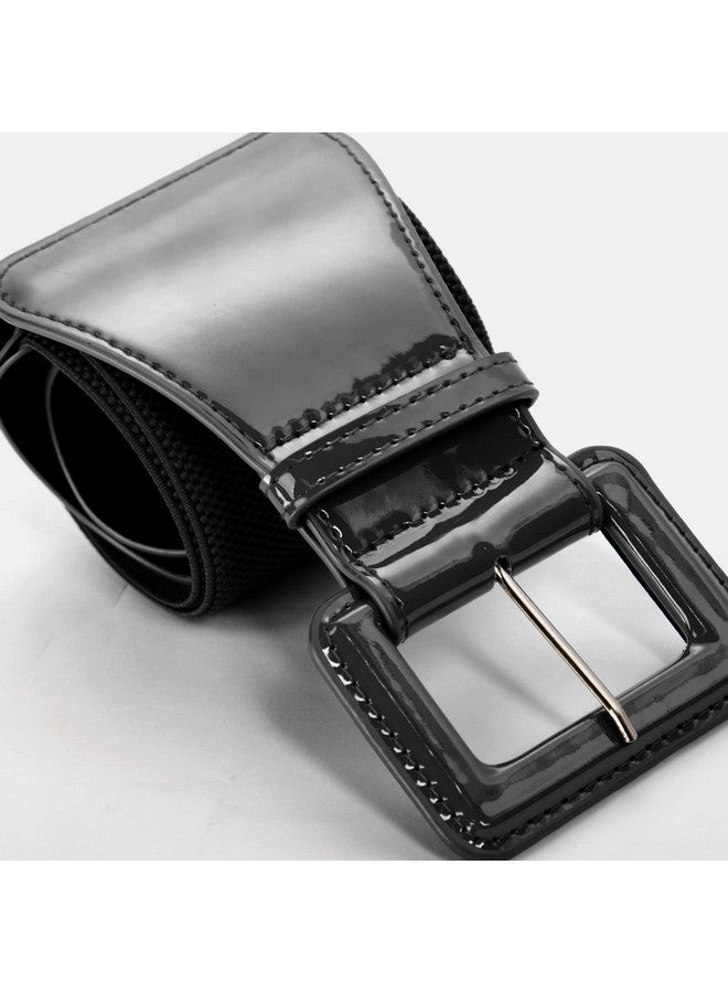 Women'S Wide Patent Leather Buckle High Waist Fashion Belt Black M