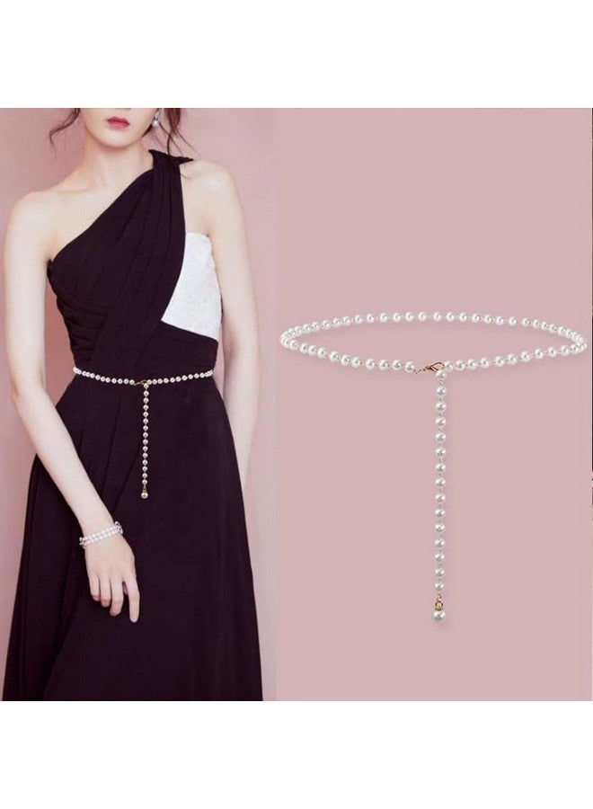 Rhinestone Pearl Elastic Waist Chain Belt Women Skinny Metal Cinch Belt Gold Waist Belt For Dress Gift For Jeans Dress