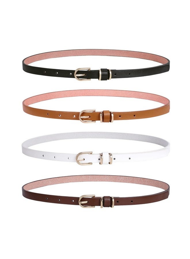 4 Pack Skinny Leather Belt For Women Dress Thin Waist Belt With Gold Buckle For Jeans