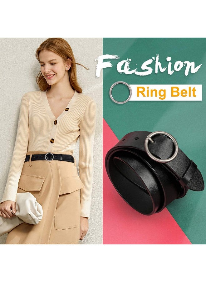 Women Casual Dress Belt Genuine Leather Belt With Round Buckle，Blacksuit Pant Size 2428 Inches