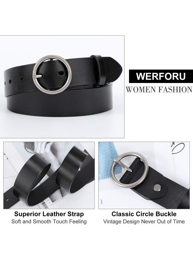 Women Casual Dress Belt Genuine Leather Belt With Round Buckle，Blacksuit Pant Size 2428 Inches