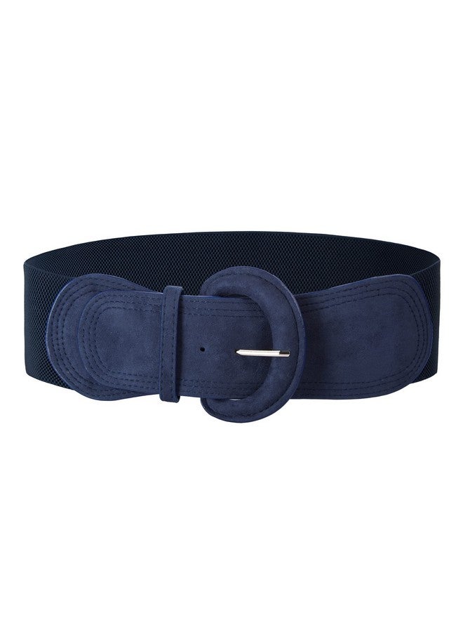 Women Wide Elastic Waist Belts Stretchy Suede Dress Belt Ladies Cinch Waistband Navy L