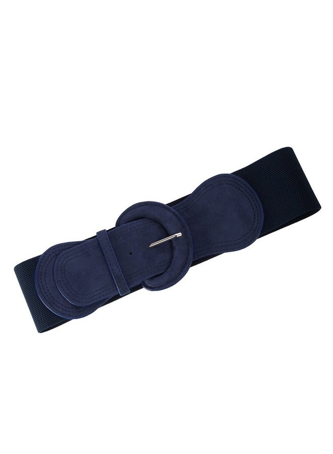 Women Wide Elastic Waist Belts Stretchy Suede Dress Belt Ladies Cinch Waistband Navy L