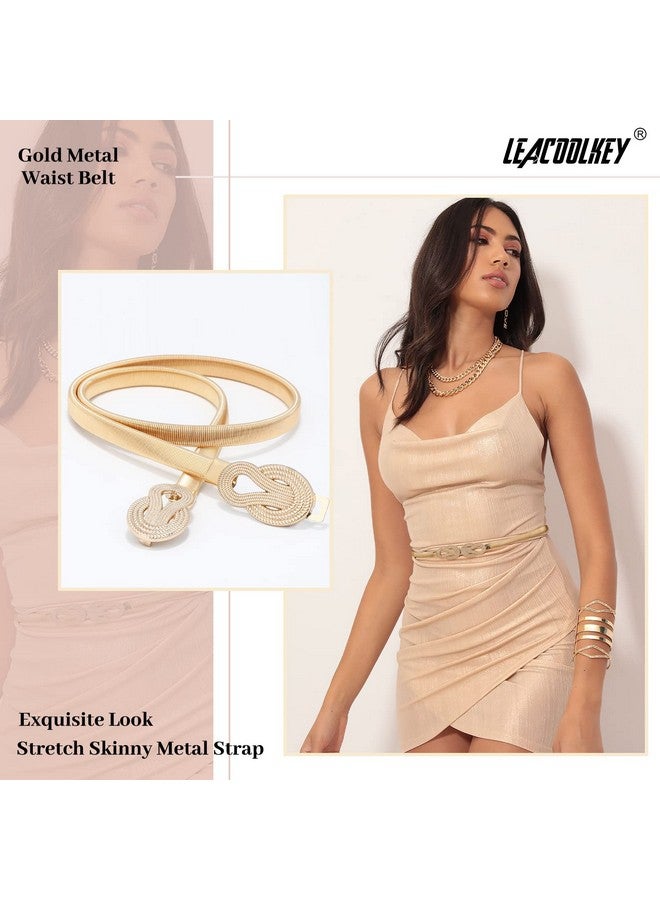 Women Metal Skinny Belt For Dress Gold Elastic Thin Waist Belt Stretch Dress Belt