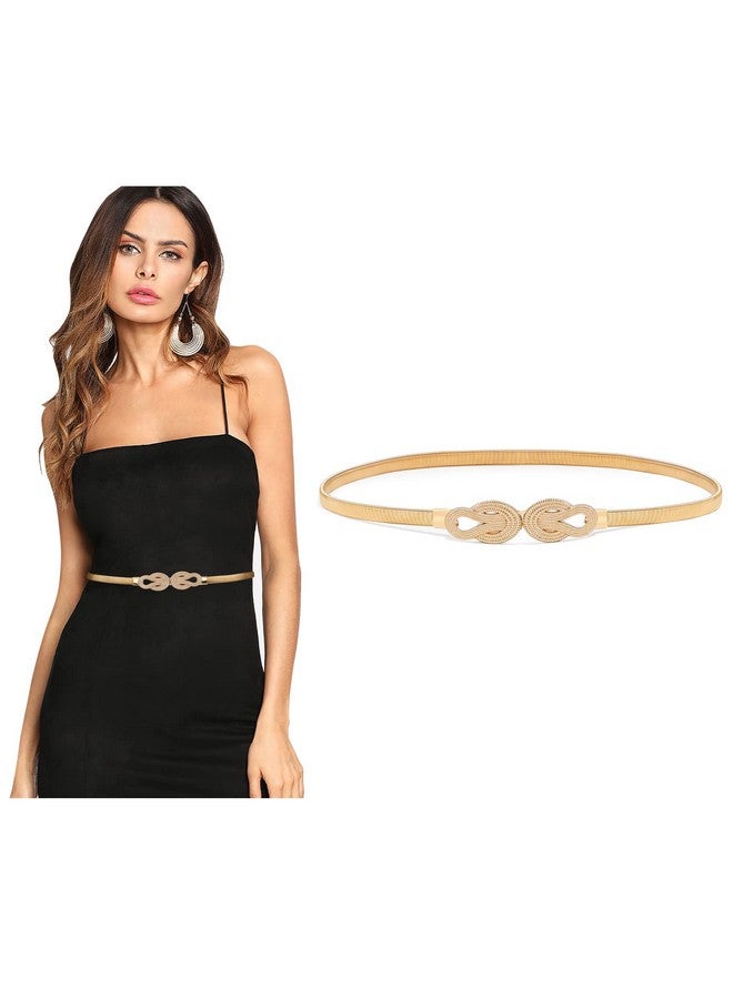 Women Metal Skinny Belt For Dress Gold Elastic Thin Waist Belt Stretch Dress Belt