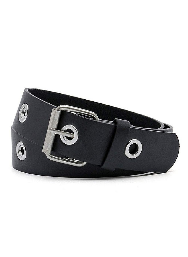 Grommet Belt For Women Men Faux Leather Punk Rock Belts For Jeans Black Medium