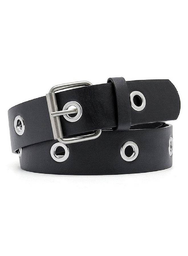 Grommet Belt For Women Men Faux Leather Punk Rock Belts For Jeans Black Medium