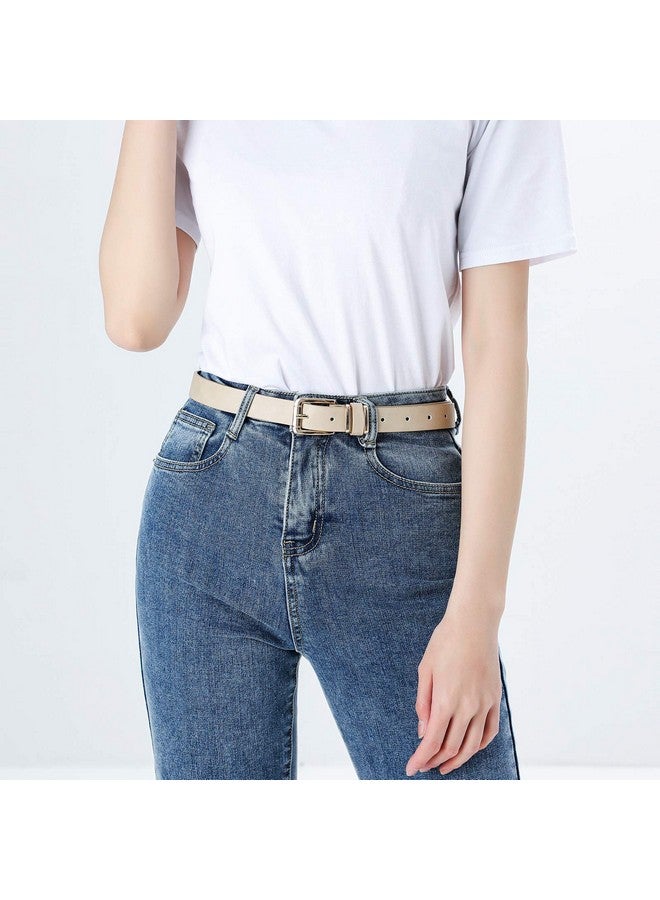 Women'S Waist Belt For Jeans Dress Pu Leather Pin Buckle Skinny Belt 2 Pack Black&Beige Xsmall