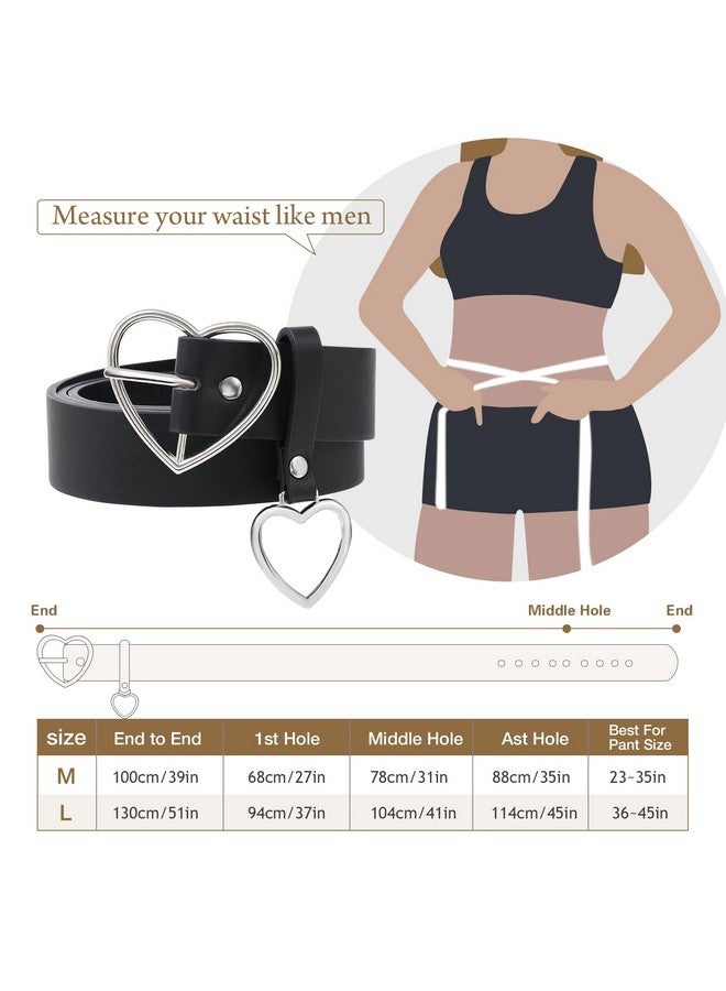 Women Leather Punk Waist Belt Black Pu Leather Body Adjustable Ladies Belts With Heart Buckle For Girls (Heartshaped Buckle)