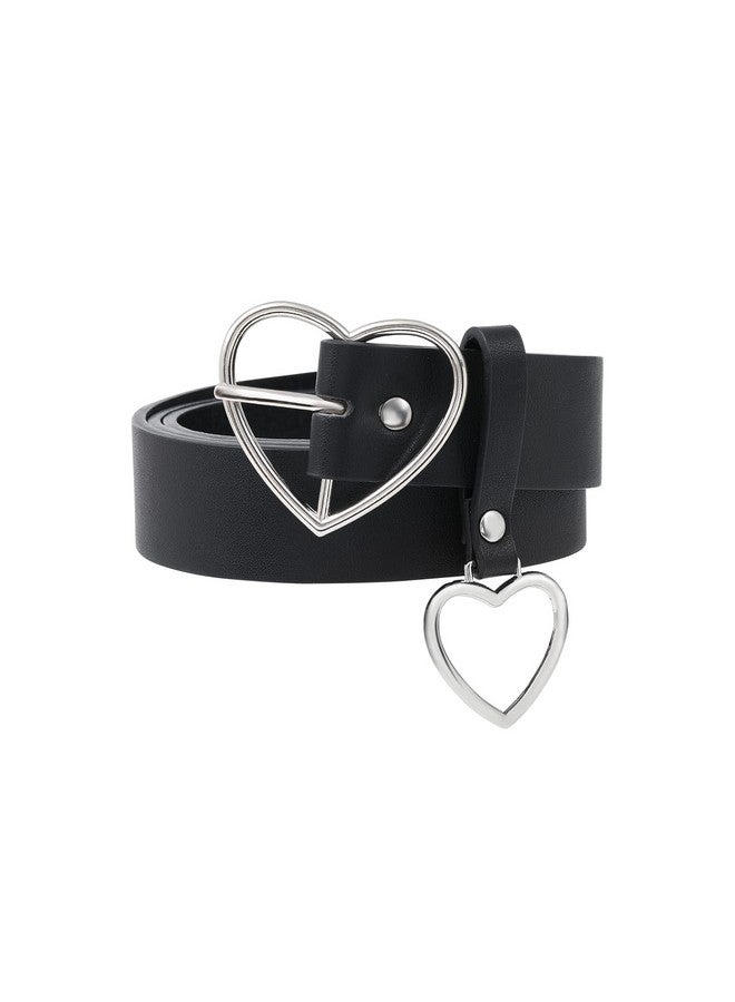 Women Leather Punk Waist Belt Black Pu Leather Body Adjustable Ladies Belts With Heart Buckle For Girls (Heartshaped Buckle)