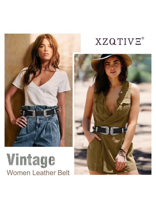 Women Leather Belt Ladies Vintage Western Belt Retro Cowgirl Leather Belt Black Waist Belt For Pants Jeans Dresses