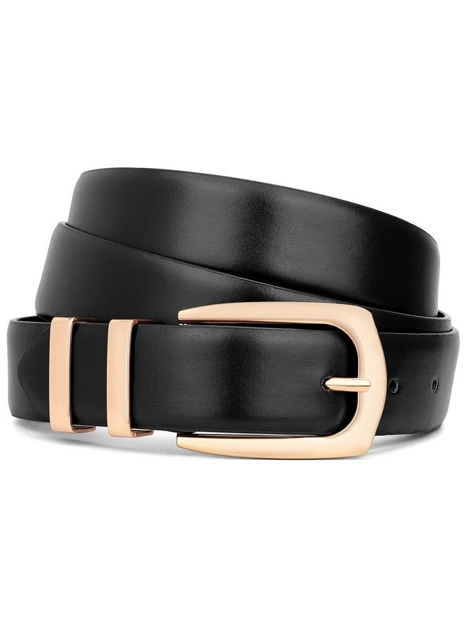 Plus Size Women'S Leather Belts For Jeans Pants Fashion Ladies Black Belt With Gold Buckle Fit Waist Size 5055 Inches