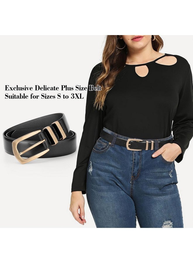 Plus Size Women'S Leather Belts For Jeans Pants Fashion Ladies Black Belt With Gold Buckle Fit Waist Size 5055 Inches