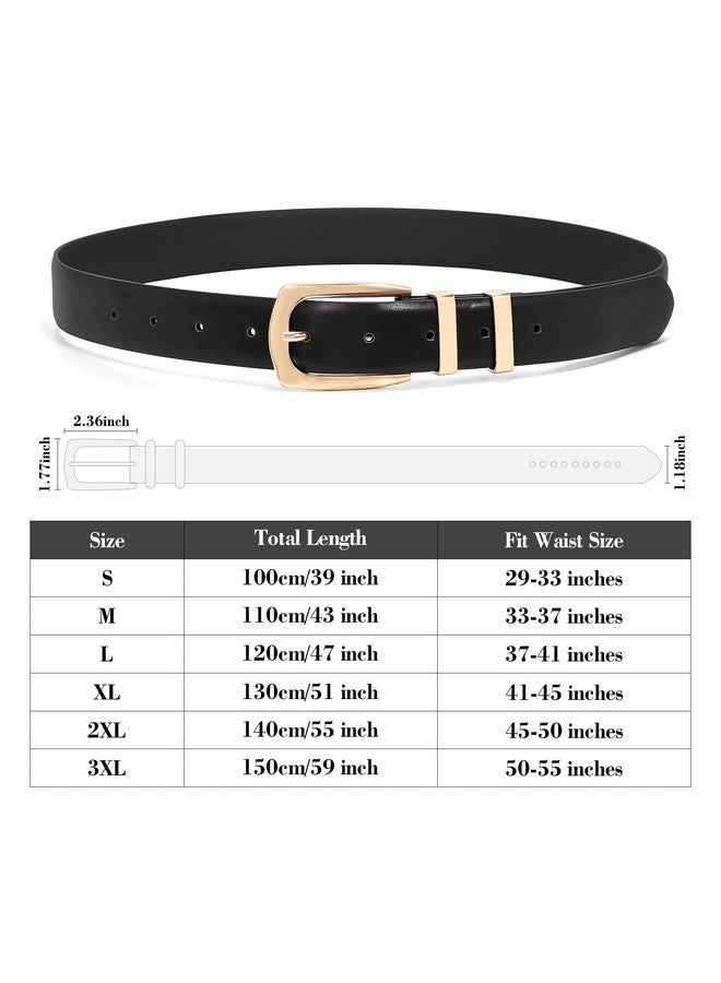 Plus Size Women'S Leather Belts For Jeans Pants Fashion Ladies Black Belt With Gold Buckle Fit Waist Size 5055 Inches