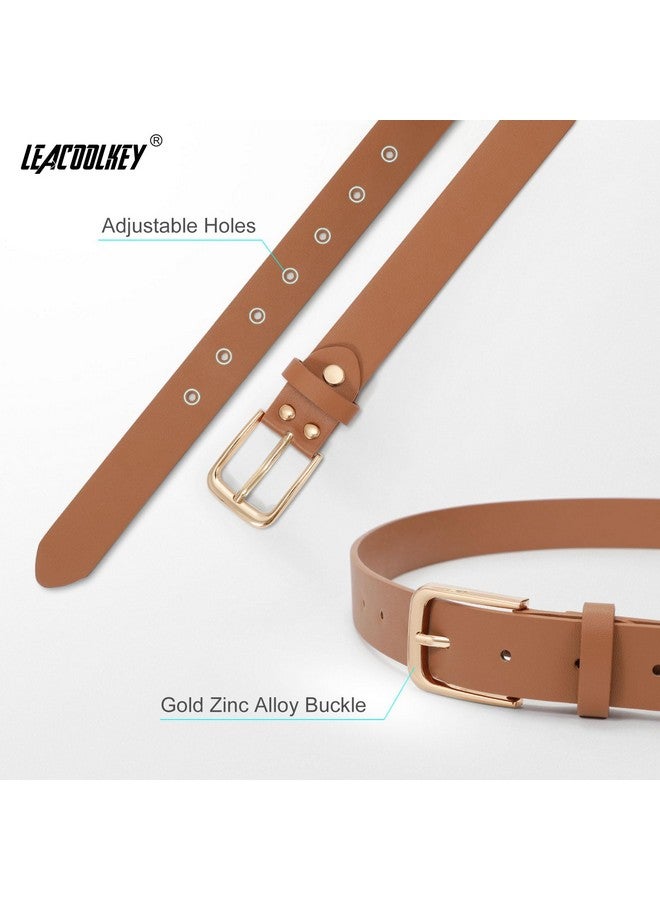 Women Leather Belt With Gold Buckle Fashion Ladies Leather Waist Belt For Jeans Dress