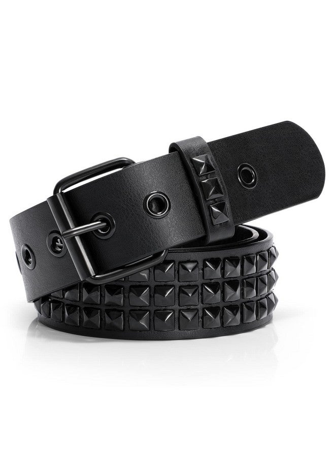 Studded Belt Punk Rivet Belt Punk Leather Belt For Womenmen (Black Fit Pant 3136 Inch)