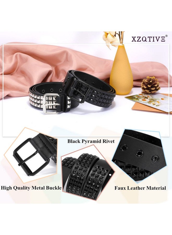 Studded Belt Punk Rivet Belt Punk Leather Belt For Womenmen (Black Fit Pant 3136 Inch)