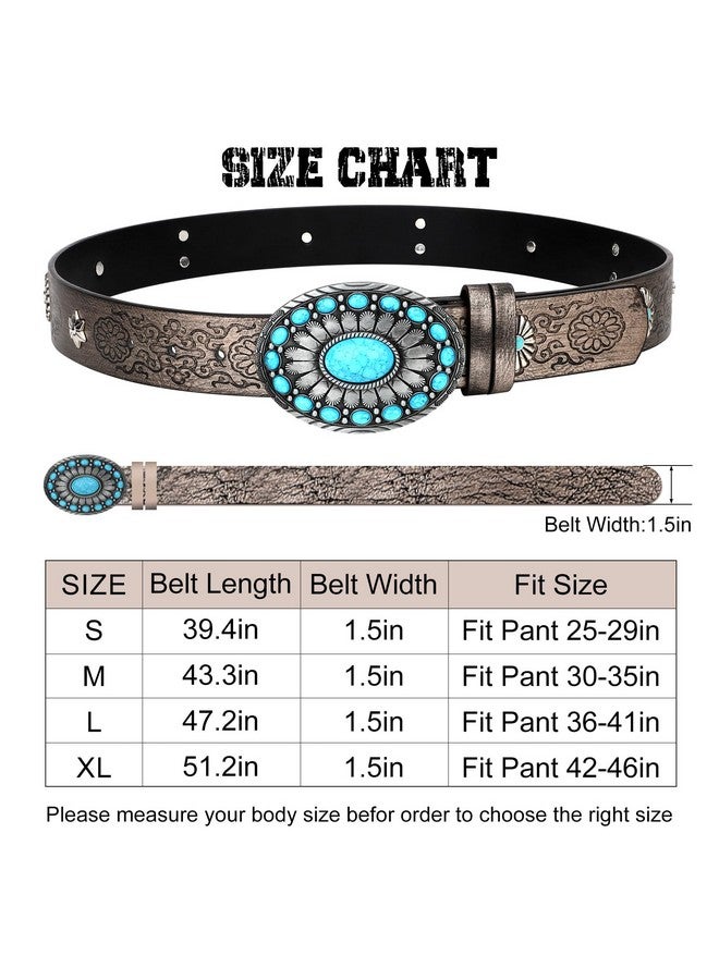 Women Western Leather Belt Vintage Country Belts For Cowgirl Jeans Dresses Ladies Concho Belt With Turquoise Buckle