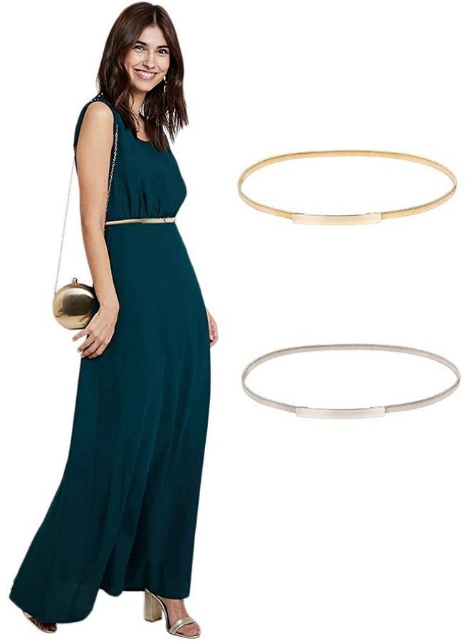 Women Metal Skinny Belt For Dress 2 Pieces(Gold+Sliver)