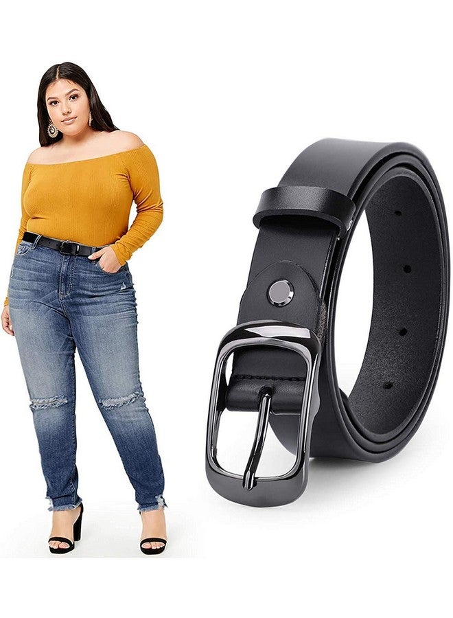 Women Black Leather Belt Plus Size Polished Buckle For Jeans Pants(Suit For Size 4650 Inches Black)