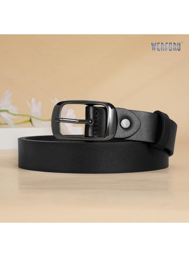 Women Black Leather Belt Plus Size Polished Buckle For Jeans Pants(Suit For Size 4650 Inches Black)