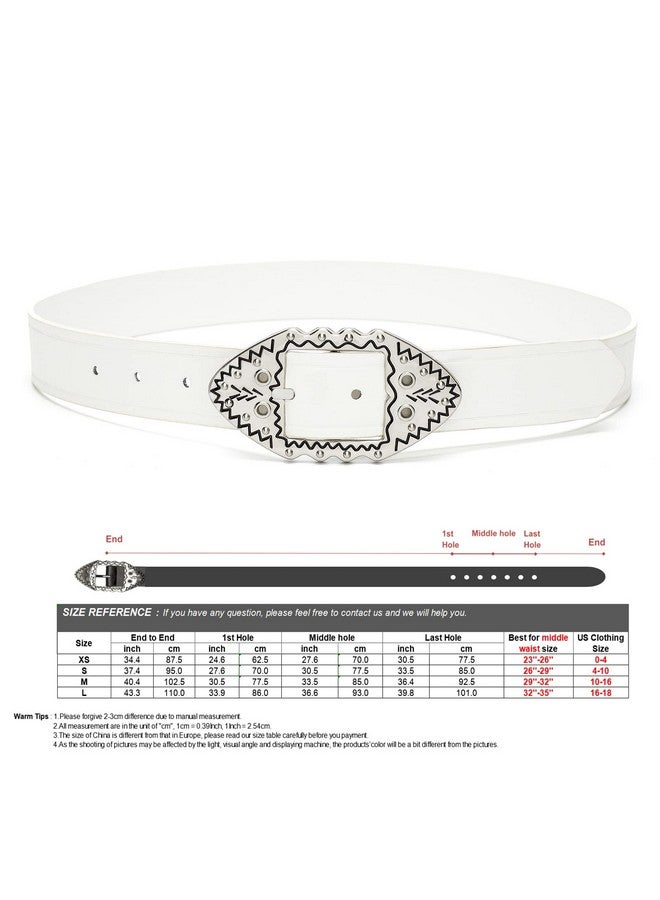 Women'S Leather Belts Western Design Faux Leather Waist Belt For Jeans Dresses White Small