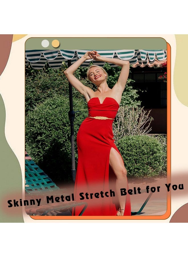 Ladies Skinny Metal Elastic Chain Belt Thin Gold Silver Stretch Spring Waist Belt For Dress Fit Waist Size 2428 Inches