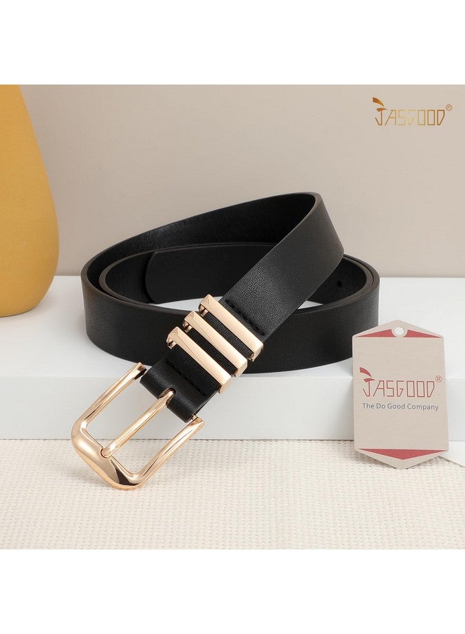 Women'S Leather Belts Plus Size Fashion Ladies Waist Belt For Jeans Pants Dress With Metal Gold Buckle 1 Pack