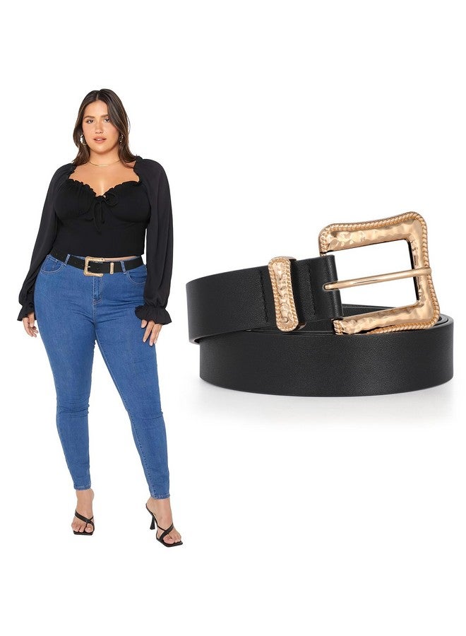 Plus Size Women'S Leather Belt For Jeans Pants Fashion Ladies Waist Belt With Gold Buckle