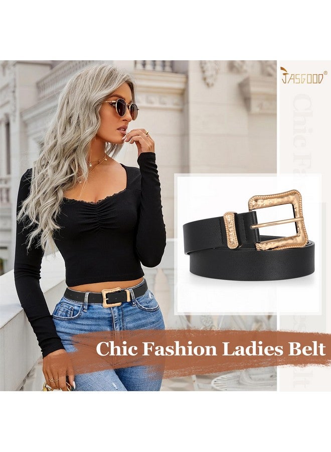 Plus Size Women'S Leather Belt For Jeans Pants Fashion Ladies Waist Belt With Gold Buckle