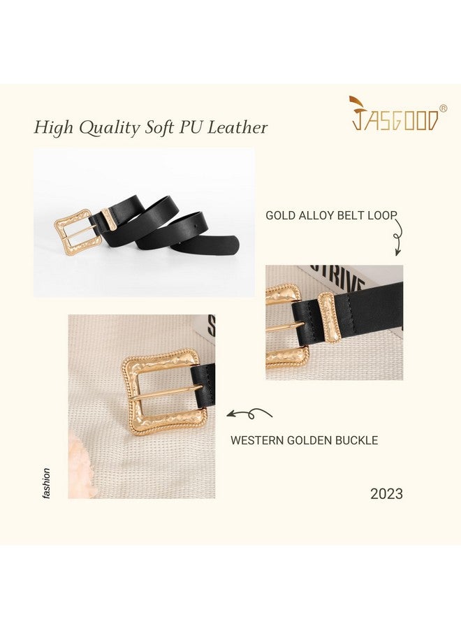 Plus Size Women'S Leather Belt For Jeans Pants Fashion Ladies Waist Belt With Gold Buckle